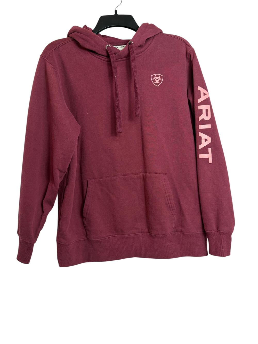 Ariat Hoodie Womens Large Red REAL Sleeve Logo Fleece Kangaroo Pocket Pullover